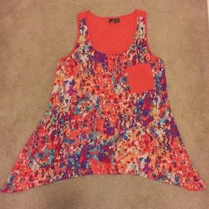 Watercolor motif, asymmetric blouse. Size S.